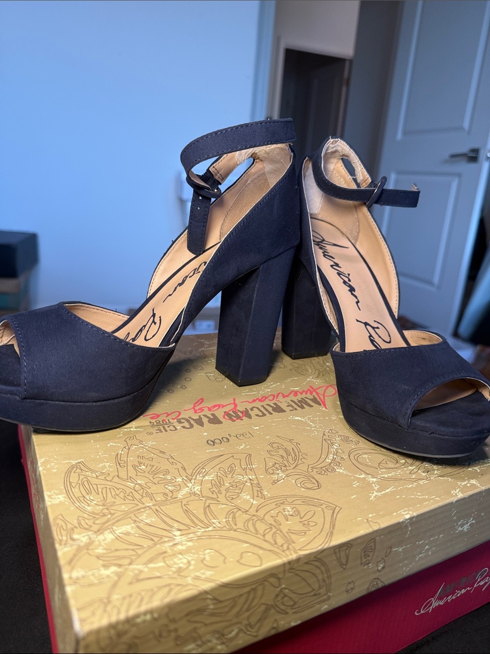 American Rag Navy Suede Platform Block Heels